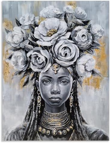 Yihui Arts Black Woman Queen Picture - Modern Hand Painted Textured Canvas Print Wall Art for Living Room, Bedroom, Bathroom Decor