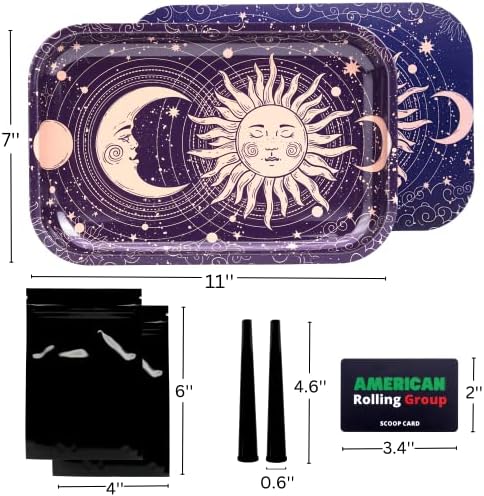 Sun Moon Rolling Tray with Magnetic Lid, 11''x7'' - Large Storage Decorative Tray - Ideal for Home & Travel, Celestial Aesthetic Metal Tray Set - Mystical Gifts for Spiritual Hippie, Astrology