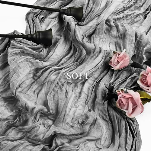 12 Pcs Gray 35 x 120 Inches Long Cheesecloth Table Runner 10FT Runner for Tables Gauze Fabric Boho Table Runner Decoration Rustic Semi Sheer Runner for Wedding Baby Shower Birthday Party (Gray)
