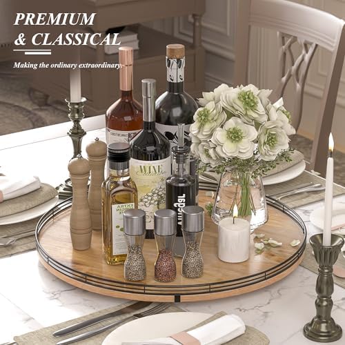 AMH 21-Inch Extra Large Farmhouse Oak Lazy Susan Organizer