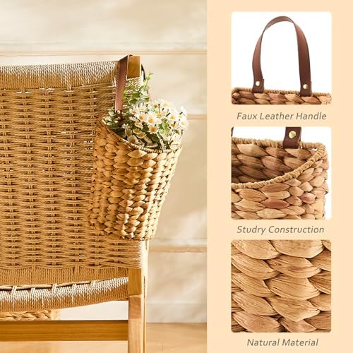Handwoven Water Hyacinth Boho Front Door Basket for Flower Plants