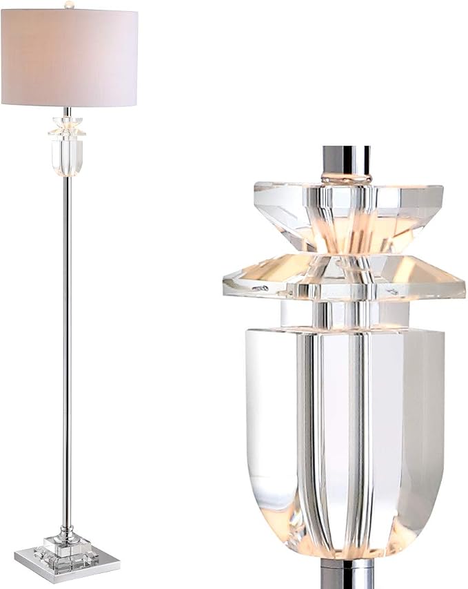 JONATHAN Y Aria 63" Faceted Crystal Metal LED Floor Lamp, Clear/Chrome