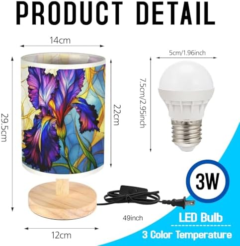 Butterfly Table Lamp LED 3-Color Pressed Bedside, Shade Lamp with Wood Base for Bedroom Living Room Desk Office TL01 (Iris)