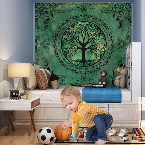 Green Boho Tapestry for Bedroom, Large Hippie Tree of Life Wall Tapestries