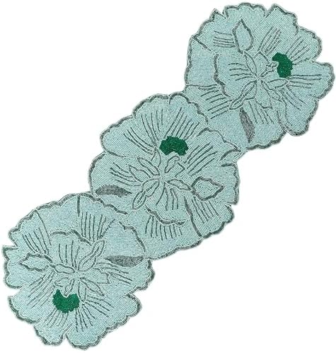 Beaded Table Runner 13x36 Inch, Handmade Decorative Dining Table Centerpiece with Premium Glass Beads & Polyester Back, Elegant Runner for Coffee, Console & Dresser Tables, Light Green