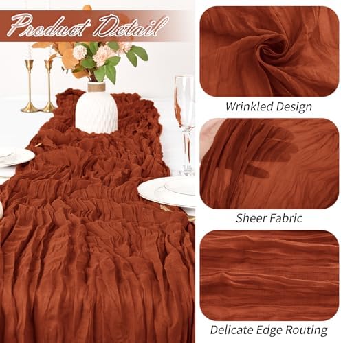 15 Pack Terracotta Cheesecloth Table Runner 17 x 108 inch Cheese Cloth Table Runners 9ft Terracotta Table Runner Rustic Romantic Sheer Gauze Runner for Wedding Party Baby Shower Table Decoration