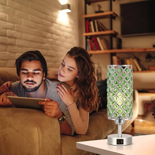 Green Crystal Bedside Lamp, Nightstand Lamp for Bedroom (Bulb included)