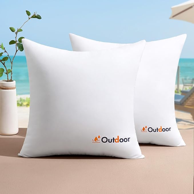 MIULEE Pack of 2 18x18 Inch Outdoor Waterproof Throw Pillow Inserts | Decorative Water-Resistant Pillow Cushion for Patio Garden