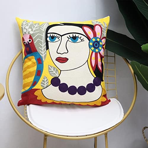 Soft Cotton Throw Pillow Covers Abstract Art Embroidery Square Cushion Cover Outdoor Balcony Pillow Cases for for Sofa Living Room and Bed 18 x 18 Inch (Pattern-2)