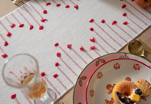 Christmas Table Runner 13 x 72 Inch Long Natural Cotton Woven Runner with Tassels for Home Dining Christmas Decorations, for Modern Farmhouse Holiday Boho Red Table Runner