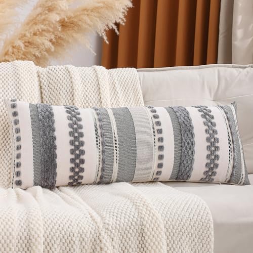 14x36 Gray Throw Pillow Cover Boho Lumbar Pillow Cover