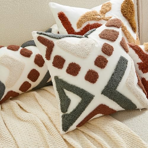 lifein 18x18 Pillow Covers-Throw Pillow Cover Tufted Boho Jacquard Pillow Covers Farmhouse Decorative Pillow Cover Pillow Cases for Gift Couch Sofa Bed Chair Living Room Home Decor