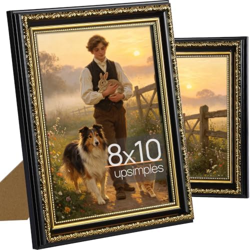upsimples Vintage 8x10 Picture Frame, Antique Black and Gold Frames, 2 Pack