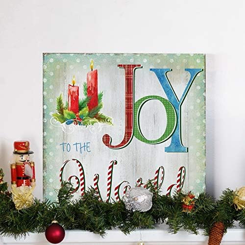 Renditions Gallery Christmas Celebration Wall Art Joy to the World Xmas Candle Canvas Hanging Artwork Prints for Bedroom Office Home Kitchen Decorations - 16"X16" LT05