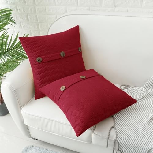 HWY 50 Red Chenille Throw Pillow Covers 18x18 Inch Buttons Pack of 2