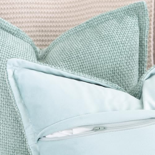 MADIZZ Decorative Chenille Velvet Throw Pillow Covers Set of 2 Soft Boho Textured Neutral Couch Throw Pillow for Bed Modern Farmhouse Home Decor for Sofa Livingroom Aqua Green 12x20 Inch