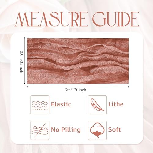 Wokceer Cheesecloth Table Runner Dark Rose 10FT Boho Gauze Runner for Party