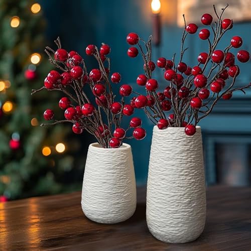 LIFFY Ceramic Flower Vase Set of 2, Home Decor Simple Modern Stereo Grain Table Decorative Vases for Dinning Room, Living Room, Bathroom, Office, Coffee Desk, Fireplace, Gift for Mother, Wife