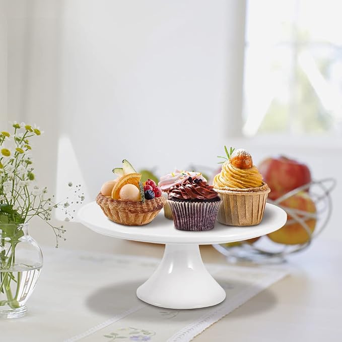 9 Inch White Ceramic Cake Stand for 6 Inch Cakes, Small Pedestal Display | Compact pedestal design gives small cakes and desserts a clean, elevated look on counters, tables, and party setups