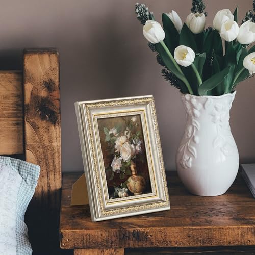 upsimples Vintage 5x7 Picture Frame, Antique White and Gold Frames, 2 Pack