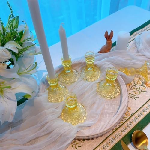 Clear Glass Candlestick Holders, Taper Candle Holders, Set of 6