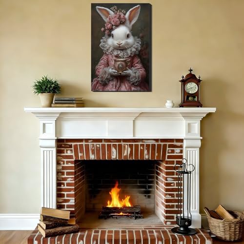 Easter Framed Rabbit Wall Art, Bunny Pictures Vintage for Living Room, Rabbit Vintage Decor & Easter Decor