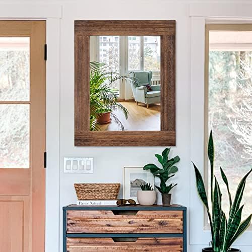 Rustic Mirror Wooden Rectangular Antique Wall Mirror Frame Decor Farmhouse Bedroom Dresser Bedroom Entryway Mirror Large Brown 26"x18"