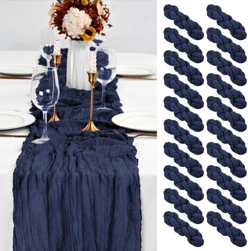 20 Pack Navy Blue Table Runners 10Ft Cheesecloth Table Runner Boho Gauze Cheese Cloth Table Runner Romantic Long Sheer Fabric Table Runners for Wedding Party Bridal Shower