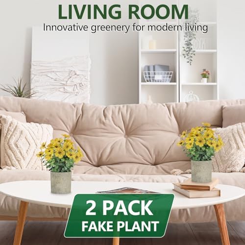 2 Pack Small Fake Plants Potted Artificial Plants Artificial Flowers Potted
