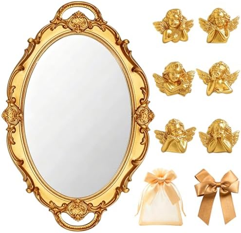 YUSONG Vintage Oval Wall Mirror 14.5 x 10 Inch Gold Antique Decor
