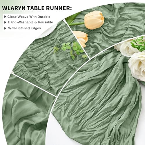 16 Pack Sage Green Cheesecloth Table Runner 21.5 x 120 Inches Boho Gauze Table Runners 10FT Long Cheese Cloth Table Runner for Bridal Shower Baby Shower Birthday Party Wedding Decor
