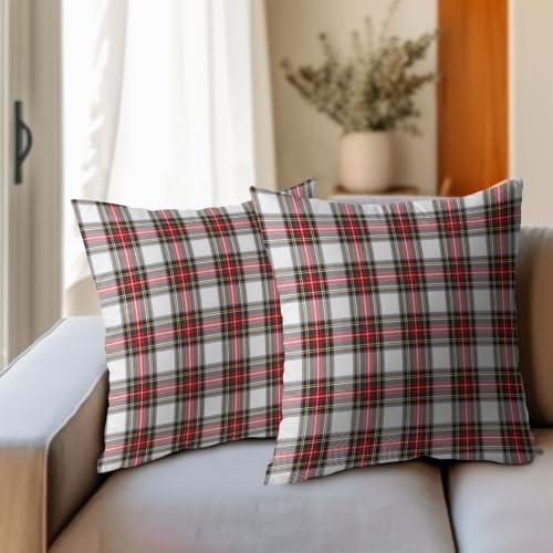 Christmas Scottish Tartan Plaid Outdoor Throw Pillow Cover 22x22 in Set of2