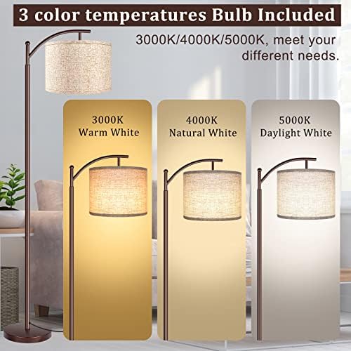 Floor Lamp for Living Room, LED Standing Lamp Tall Industrial Floor Lamp Reading for Bedroom, Office (9W LED Bulb, Beige Lampshade Included) -Oil-Rubbed Bronze