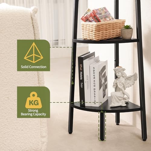 Yoobure Corner Shelf Stand, 5-Tier Bookshelf with LED Lights & Steel Frame, Tall Storage Shelves for Living Room, Bedroom, Office, Multi-Purpose Display Bookcase
