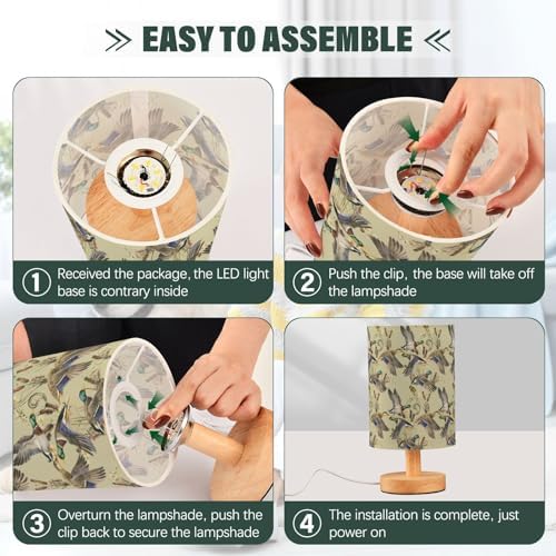 ALAZA Watercolor Duck Mallard Decor Bedside Table Lamp with USB Port for Bedroom Nightstand Office Desk LED Bulb Included