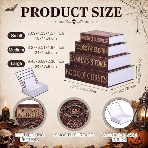 Sabary Set of 4 Decorative Books Boxes Faux Books Stacked for Coffee Tables Modern Home Bookshelves DIY Crafts Decor(Classic,Halloween)