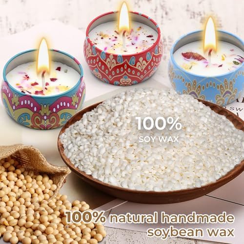 Scented Candles Gift Set for Women 4 Pack Soy Wax Candles with Dried Flowers Reusable Tin Aromatherapy Relaxation Gift for Birthday Mothers Day Valentines Day