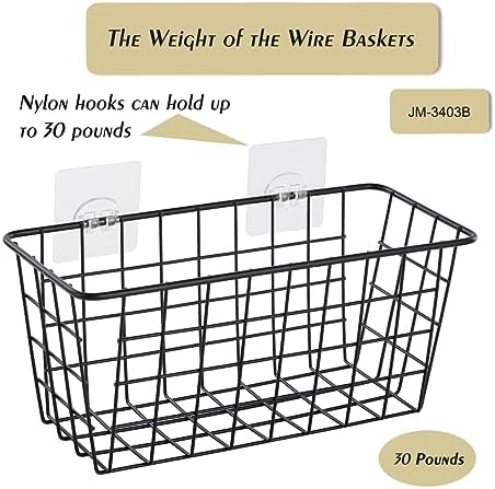 JUNCHU CHERRY 5 Pack Hanging Storage Basket, Bathroom Basket, Household Goods, with Traceless Tape, no Drilling, for Cabinet Storage, Kitchen, Bathroom, Storage Room,Black