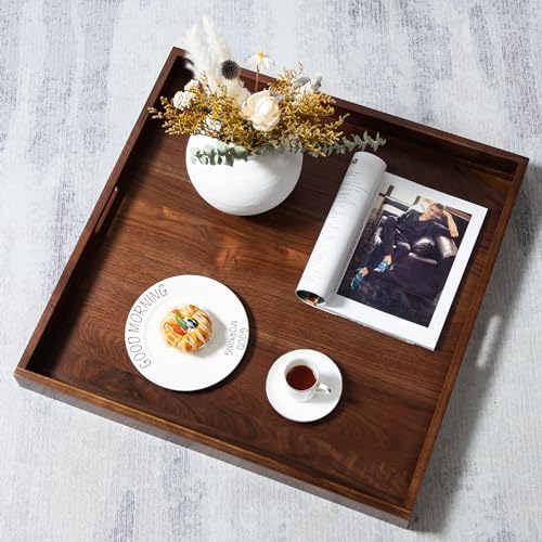 26" Square Handmade 2XL Black Walnut Ottoman Tray with Handle