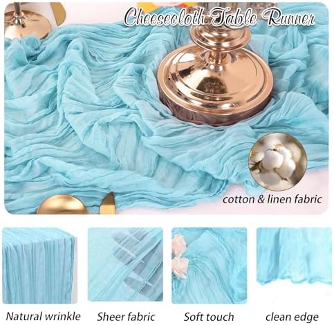 Baby Blue Cheesecloth Table Runner 2 Pack 35" Boho Gauze Cheese Cloth 120 inches Long Rustic Sheer Fabric Bulk for Baby Shower Wedding Bridal Birthday Party Table Decorations