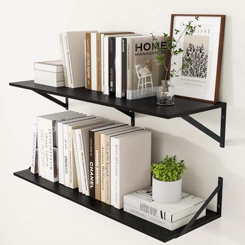 Heimlove 36W x 12D Deep Floating Shelves Set of 2 Black