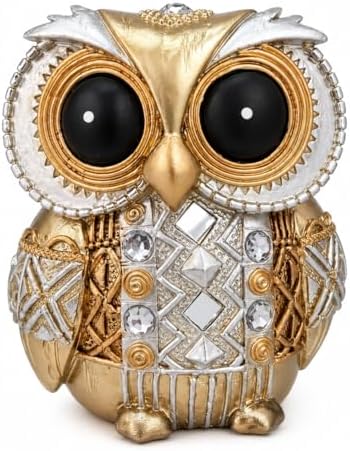 Gold Owl Statue Small Figurine Shelf Decor