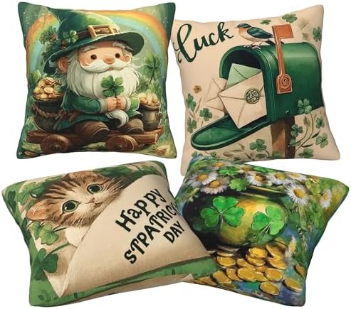 St. Patrick's Day Throw Pillow Covers Set of 4 Decorative Soft Double Sided Print Pillow Case Farmhouse Home Decor for Living Room Sofa Couch 18x18