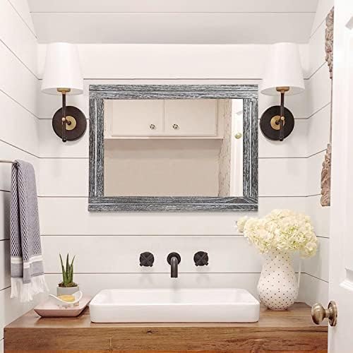 AAZZKANG Rustic Mirror Large 26"x18" Wood Framed Wall Mirrors Rectangle for Bedroom Bathroom Farmhouse Living Room Home Entryway Hanging