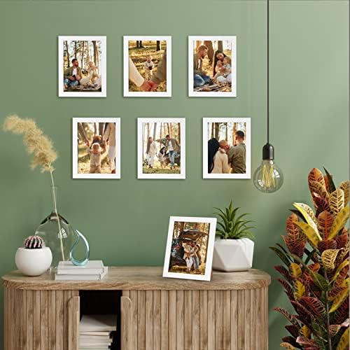 Giftgarden White 6x8 Picture Frame 7 Pack, Modern White Woodgrain 6 by 8 Photo Frames for Wall or Tabletop Display