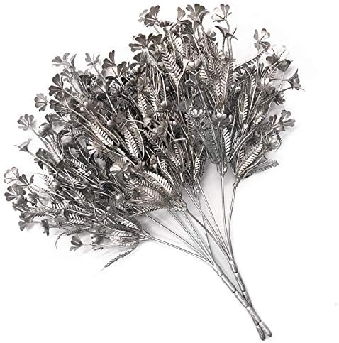Artificial Plants for Christmas, CATTREE Plastic Grass Faux Shrubs Fake Leaves Simulation Flowers Bushes Home Indoor Outdoor Garden Wedding Festival Decoration Hall Table Planter Filler – Silver 2 Pcs
