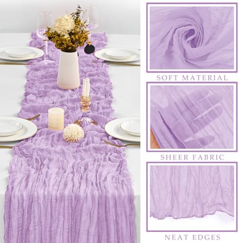 12 Pieces Lilac Cheesecloth Table Runner 10FT Pink Runner for Tables Gauze Fabric Boho 35 x 120 Inches Long Table Runner Decoration Rustic Sheer Runner for Wedding Baby Birthday Party Lilac