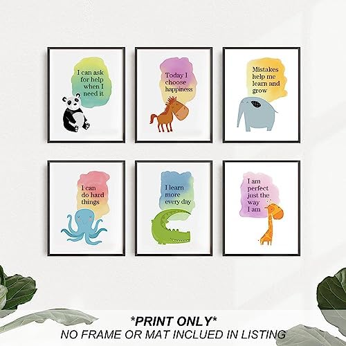 heilkee Positive Affirmations Wall Decor Inspirational Quotes Wall Art with Encouragement for Kids Positive Saying Prints Back to School Motivational Gifts Set of 6(UNFRAMED 8x10in)