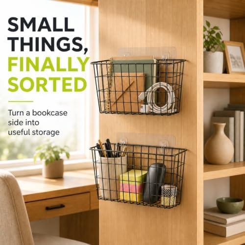 ZUSHALLMY 4 Pack Wire Baskets for Wall, No Drill Adhesive Kitchen Storage
