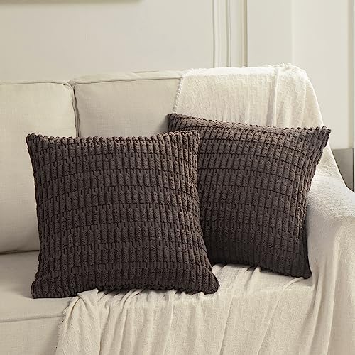 Fancy Homi 4 Packs Decorative Throw Pillow Covers for Living Room Couch Bed, Modern Farmhouse Boho Home Décor Accent Cushion Case, 24" x 24", Dark Brown